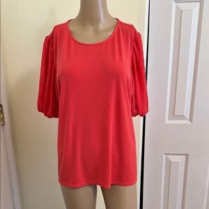 Adrianna Papell Red Flutter Sleeve Ruffled Blouse